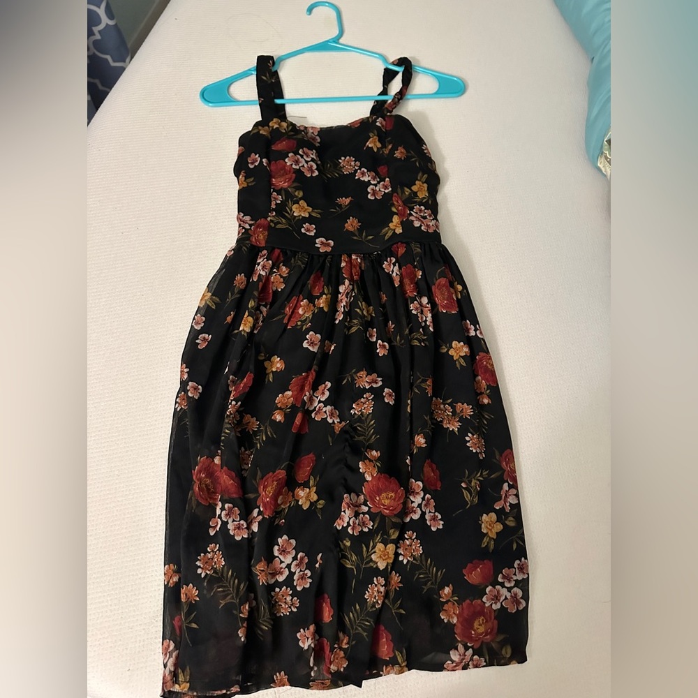 Black floral mini dress